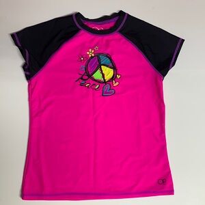 Ocean Pacific Rash guard short sleeve black pink XL 14 16 NWOT
